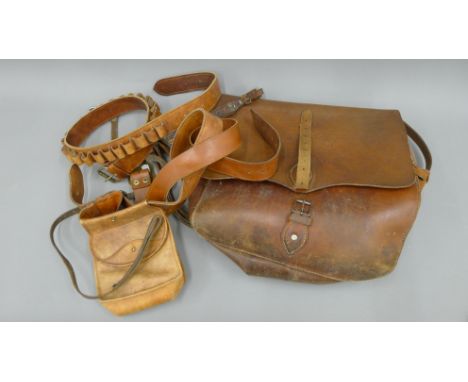 A quantity of leather goods, including bags, ammunition belts, etc. 