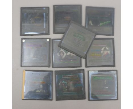 Ten magic lantern slides with film poster adverts, including Buck Rogers, Doris Keane, etc.