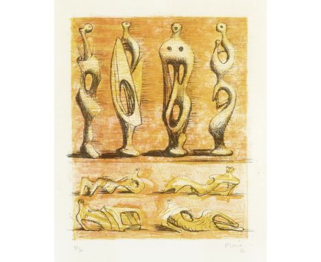 Henry Moore O.M., C.H. (British, 1898-1986)Standing and Reclining Figures (Cramer  15) Lithograph printed in colours, 1950, o