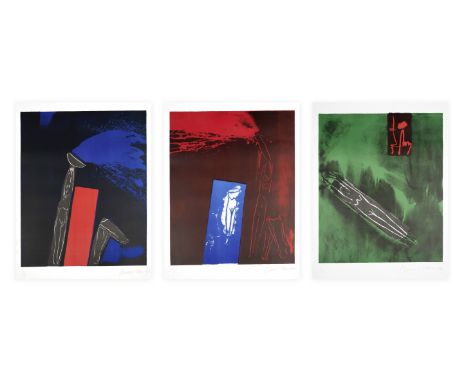 Bruce McLean (British, born 1944)Blue Splash, Red Door; She Sleeps with a Jug; Untitled (Blue Pipe Smoker) Three lithographs 