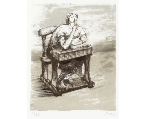 Henry Moore O.M., C.H. (British, 1898-1986)Girl Seated at Desk IV (Cramer 340) Lithograph printed in colours, 1974, on J. Wha