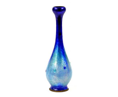 A FRENCH, ART NOUVEAU TRANSLUCENT ENAMEL GARLIC NECKED VASE BY FAURE, 21CM H, GILT SIGNATURE FAURE-MARCY LIMOGES, EARLY 20TH 