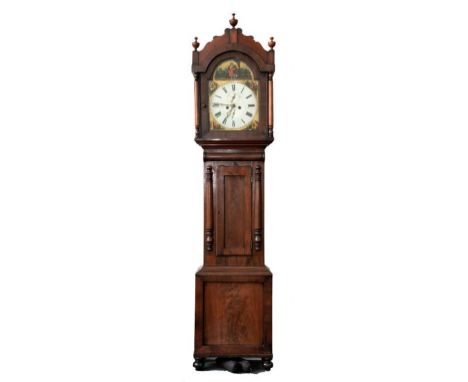 A VICTORIAN MAHOGANY EIGHT DAY LONGCASE CLOCK WITH PAINTED DIAL, 230CM H