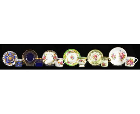 SIX VARIOUS STAFFORDSHIRE BONE CHINA AND EARTHENWARE COFFEE CANS/CUPS AND SAUCERS, LATE 19TH-MID 20TH CENTURY`