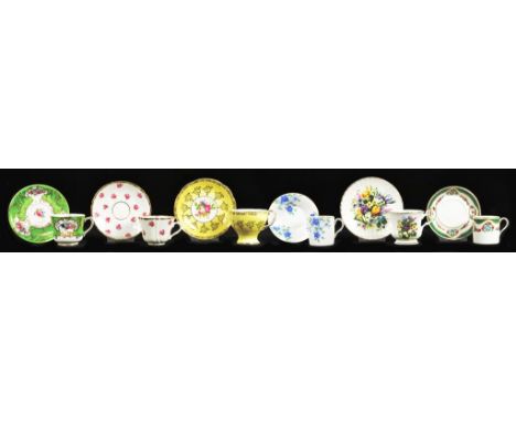 SIX VARIOUS STAFFORDSHIRE BONE CHINA COFFEE CANS/CUPS AND SAUCERS, EARLY-MID 20TH CENTURY