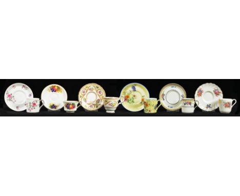 SIX ROYAL WORCESTER AND CROWN STAFFORDSHIRE COFFEE CANS/CUPS AND SAUCERS