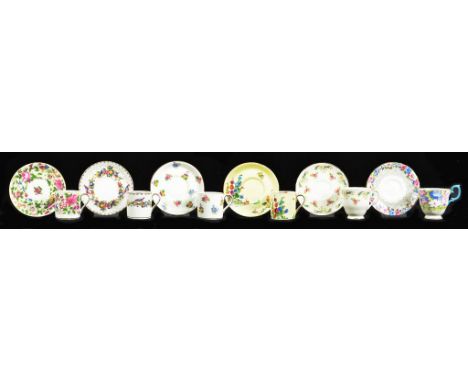 SIX CROWN STAFFORDSHIRE COFFEE CANS/CUPS AND SAUCERS, VARIOUS PATTERNS