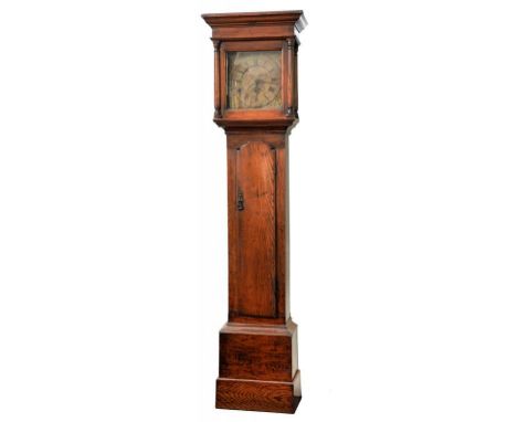 A GEORGE III ELM 30 HOUR LONGCASE CLOCK WITH BRASS DIAL INSCRIBED 'JOSEPH HALLIFAX', 198CM H