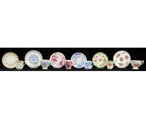 SIX SPODE, CROWN STAFFORDSHIRE AND OTHER BONE CHINA COFFEE CANS/CUPS AND SAUCERS