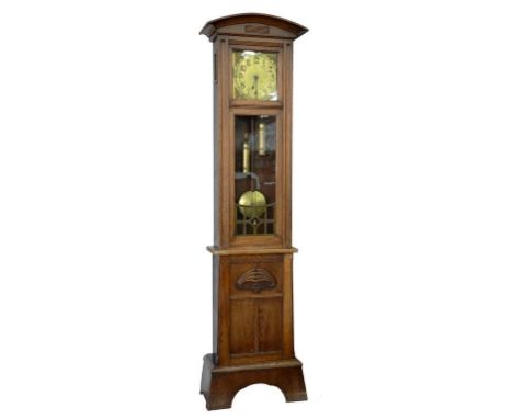 A GERMAN OAK SECESSIONIST STYLE LONGCASE CLOCK WITH BRASS DIAL, C1905, 192CM H