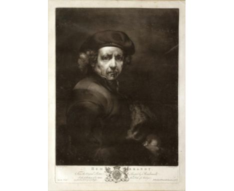 RICHARD EARLOM AFTER REMBRANDT - PORTRAIT OF THE ARTIST, MEZZOTINT, PUBLISHED BY J. BOYDELL 1767, WITH MARGINS, 50CM X 35.5CM