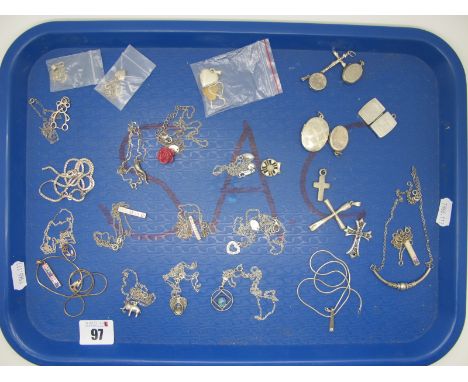 A Collection of Assorted "925" and Other Pendants on Chains, oval locket pendants, etc :- One Tray 