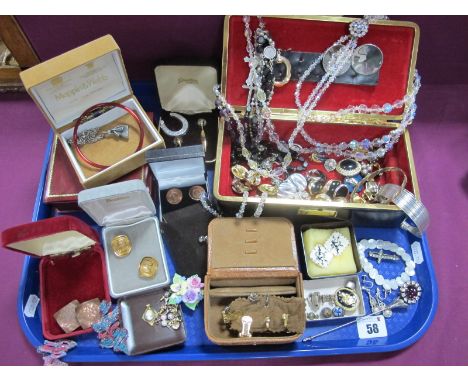 Assorted Costume Jewellery, including Moda and other clip on earrings, pendant on chain, bead necklaces, jewellery cases, etc
