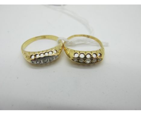 A Chester Hallmarked 18ct Gold Ring, of boat shape, claw set (finger size L), Chester 1914 (1.2grams); Together with Another 
