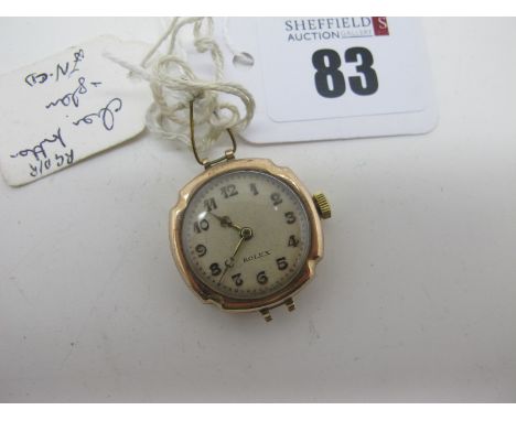 Rolex; A Vintage 9ct Gold Cased Ladies Wristwatch Head, (no strap) the signed dial with Arabic numerals, the movement stamped