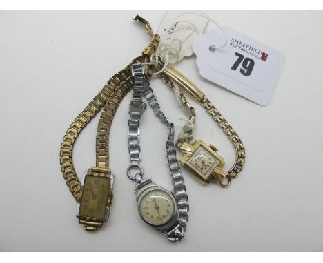 Parker; A Vintage Ladies Wristwatch Head, stamped "14K", on a later bracelet; Together with Two Further Vintage Ladies Wristw