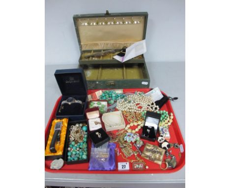 Dress Rings, stamped "925" (gilt), imitation pearls, wristwatches, micromosaic brooch and an odd earring, bead necklaces, a h