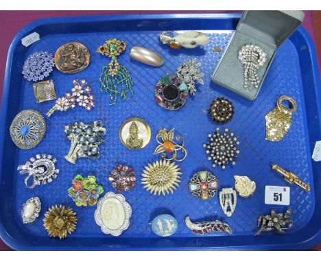 A Collection of Assorted Costume Brooches, including dress clips :- One Tray 