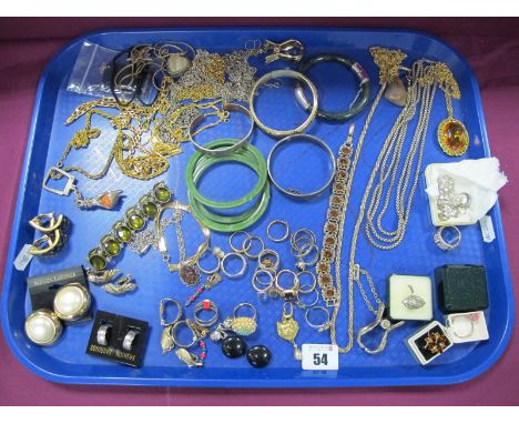 Assorted Costume Jewellery, including dress rings, bangle, bracelets, clip on earrings, buttons, assorted chains etc :- One T