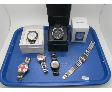 An Emporio Armani Gent's Wristwatch, boxed; together with further modern gent's wristwatches, including Walar, Berge, Dryberg