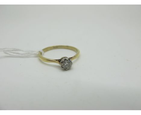 A Single Stone Diamond Ring, the brilliant cut stone claw set high between plain shoulders, indistinctly stamped "18ct" (fing