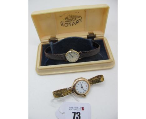 A Chester Hallmarked 9ct Gold Cased Ladies Wristwatch, the white dial with black and red Arabic numerals, within plain case, 