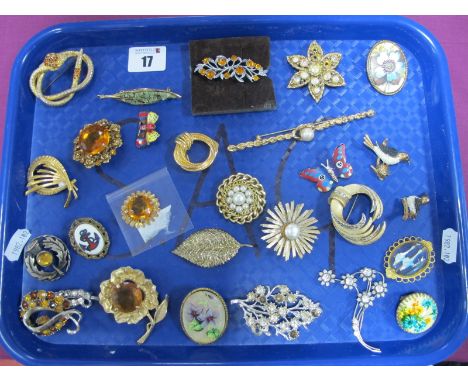 Costume Brooches and Dress Clips, including thistle, butterflies etc :- One Tray 