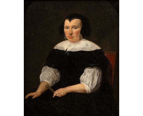 Circle of Cesar Boetius van Everdingen (1617-1678)Portrait of a lady, seated and wearing a black cloak with lace collar, indi