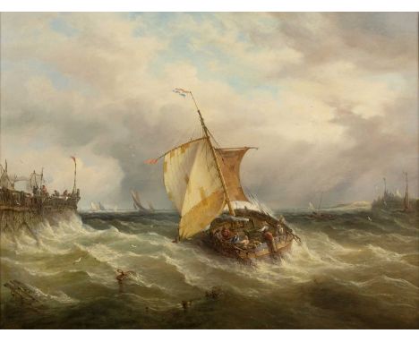 James Webb (c.1825-1895)French fishing trawlers off Calais, oil on canvas, 49.5 x 64.5cm  Has been lined, cleaned, and varnis