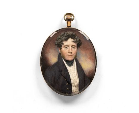  Peter Paillou (II) (1757-c.1832)Portrait of a gentleman, with dark curly hair, grey jacket and white chemise with green stoc