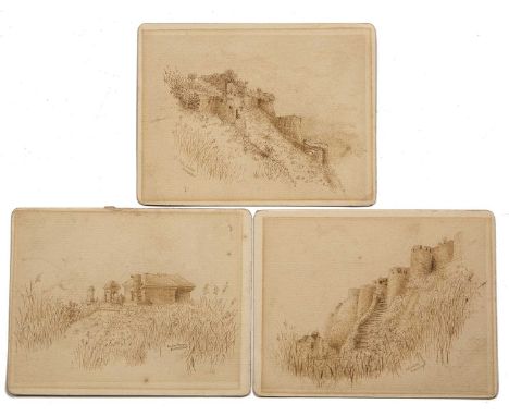 A * K * Robb (19th century)'Delhi Gate, Purandhar'; 'Kedar Bawa Temple, Purandhar' and 'Triple Bastion, Purandhar', a set of 