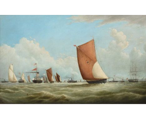 Joseph Witham (1831-1912)The Thames Sailing Barge and Match, signed, oil on canvas, 57.5 x 94cm The Thames Sailing Barge Matc