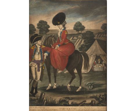 R Sayer and J Bennett'A Visit to the Camp', 'The Lovers' and 'The Angelic Angler', a group of three mezzotints, hand-coloured