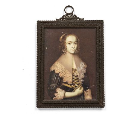 Continental school (late 19th/early 20th century)Portrait of a lady in 17th century dress, signed with initials T.O., waterco