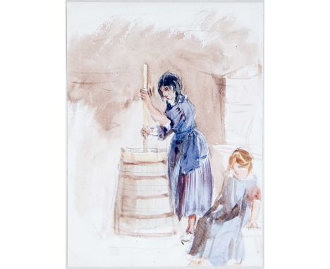 David Cox (1783-1859)The Laundry Maids, pencil and watercolour, 28 x 21cm, inscribed to an old label verso 'sketch with anoth