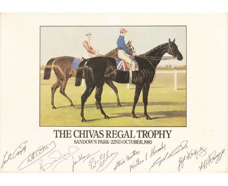 A racing print for The Chivas Regal Trophy, Sandown Park, 22nd October 1980, 29 x 41cm