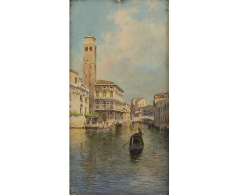 Alberto Prosdocimi (1852-1925)Venetian canal with gondola, signed, watercolour, 43 x 22cm  Minor light brown staining to shee