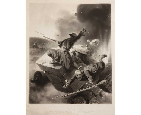 Gautier after Horace Vernet'Les Zouaves à L'Assaut', mezzotint, 40 x 33cm; and further loose prints and engravings pertaining