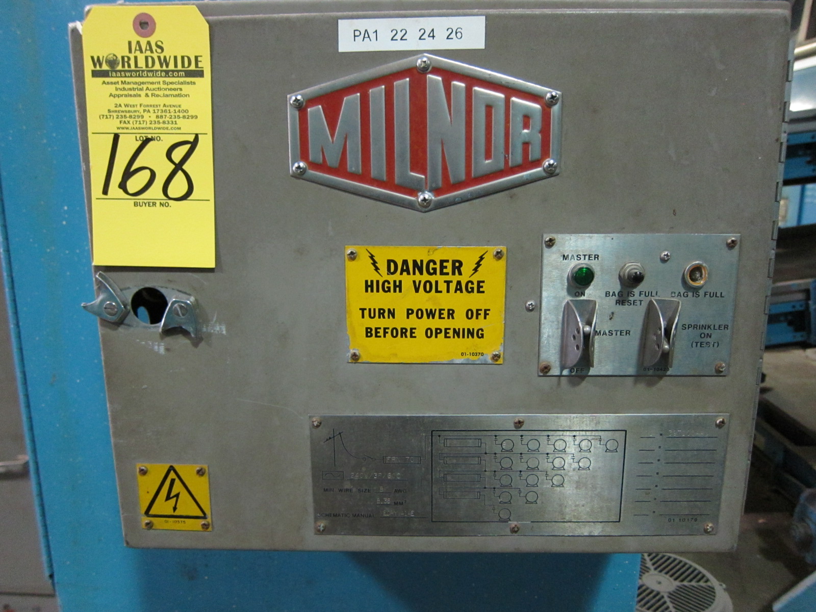 DRY LINT COLLECTOR SYSTEM MILNOR Model: DRYVAC01 S/N: 6050887 Year: 1992