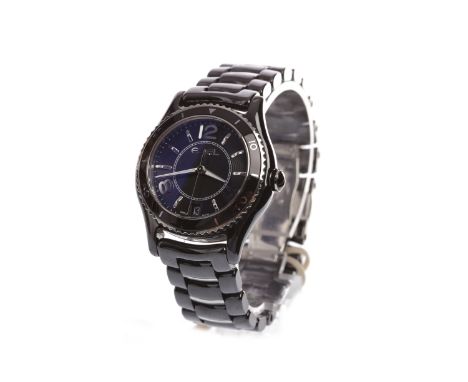 LADY'S EBEL X1 BLACK CERAMIC QUARTZ WRIST WATCH
the round black dial with applied Arabic numerals and baton hour markers, dat