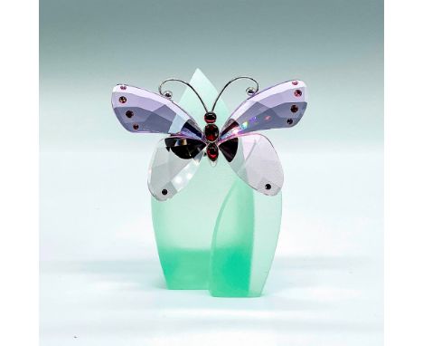 Stunning violet, pale pink and red crystal butterfly attached to a green resin leaf. Butterfly is magnetized and can be remov