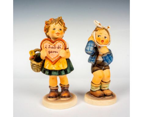 Hand painted in matte finish entitled Boy With Toothache and A Valentines Gift. M. I. Hummel impressed backstamp. Goebel back