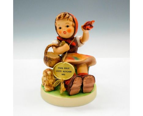 Matte porcelain, hand painted. Young girl holding a basket and red handkerchief; seated next to lamb. Hummel Goebel tag - Fin