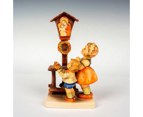 Hand painted in matte finish modeled as a young girl and boy saying their prayers. M. I. Hummel impressed backstamp. Goebel b