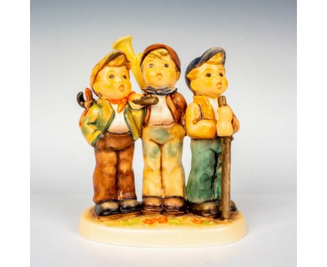 Hand painted in matte finish modeled as three young boys carrying goodies for their trip. M. I. Hummel impressed backstamp. G