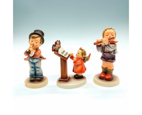 Morning Concert: 2.5"L x 2.5"W x 5.25"H. Serenade: 2"L x 2"W x 4.75"H. Bird Duet: 3"L x 2.25"W x 4"H. M. I. Hummel inscribed 