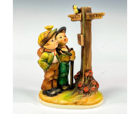 Hand painted in matte finish modeled as two boys paused at a crossroads deciding which way to go. M. I. Hummel impressed back