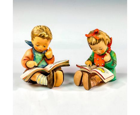 Matte finished children figural reading books - Bookworm 8 and Thoughtful 415. Hummel impressed mark. Goebel backstamp. Large