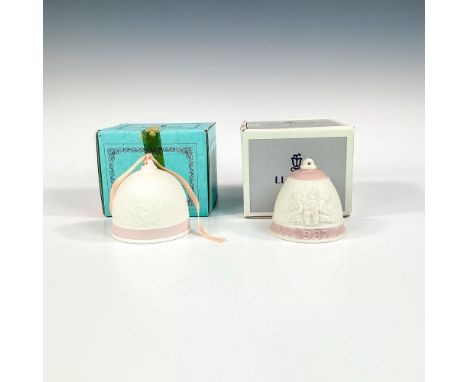 Matte finish bells embossed with various depictions of children and flowers. Lladro backstamp. Largest bel measures: 3â€W x 3