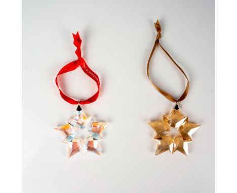 Lead aurora borealis and golden shadow colored crystal part of the Christmas Ornaments collection. They hang on red and brown